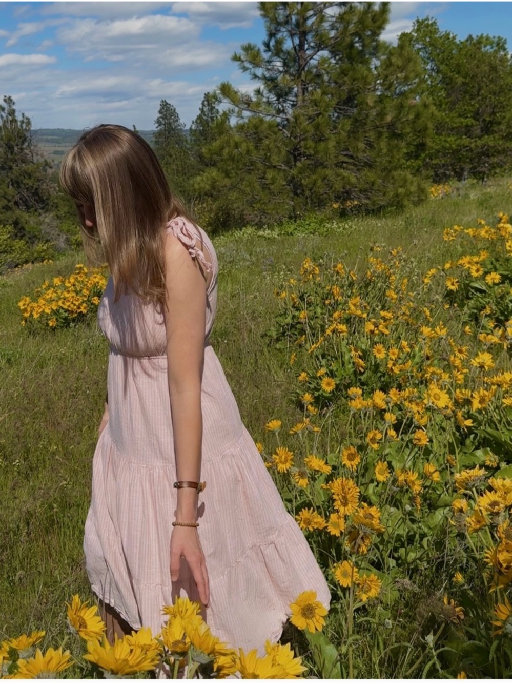 Moon River Soft Pink Tiered Maxi Dress (S)